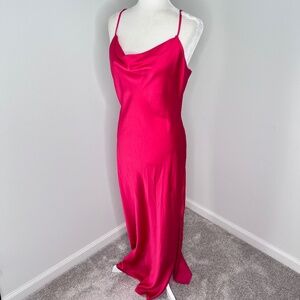 Glamorous Hot Pink Satin Silky Cowl Neck Slip Dress 8
